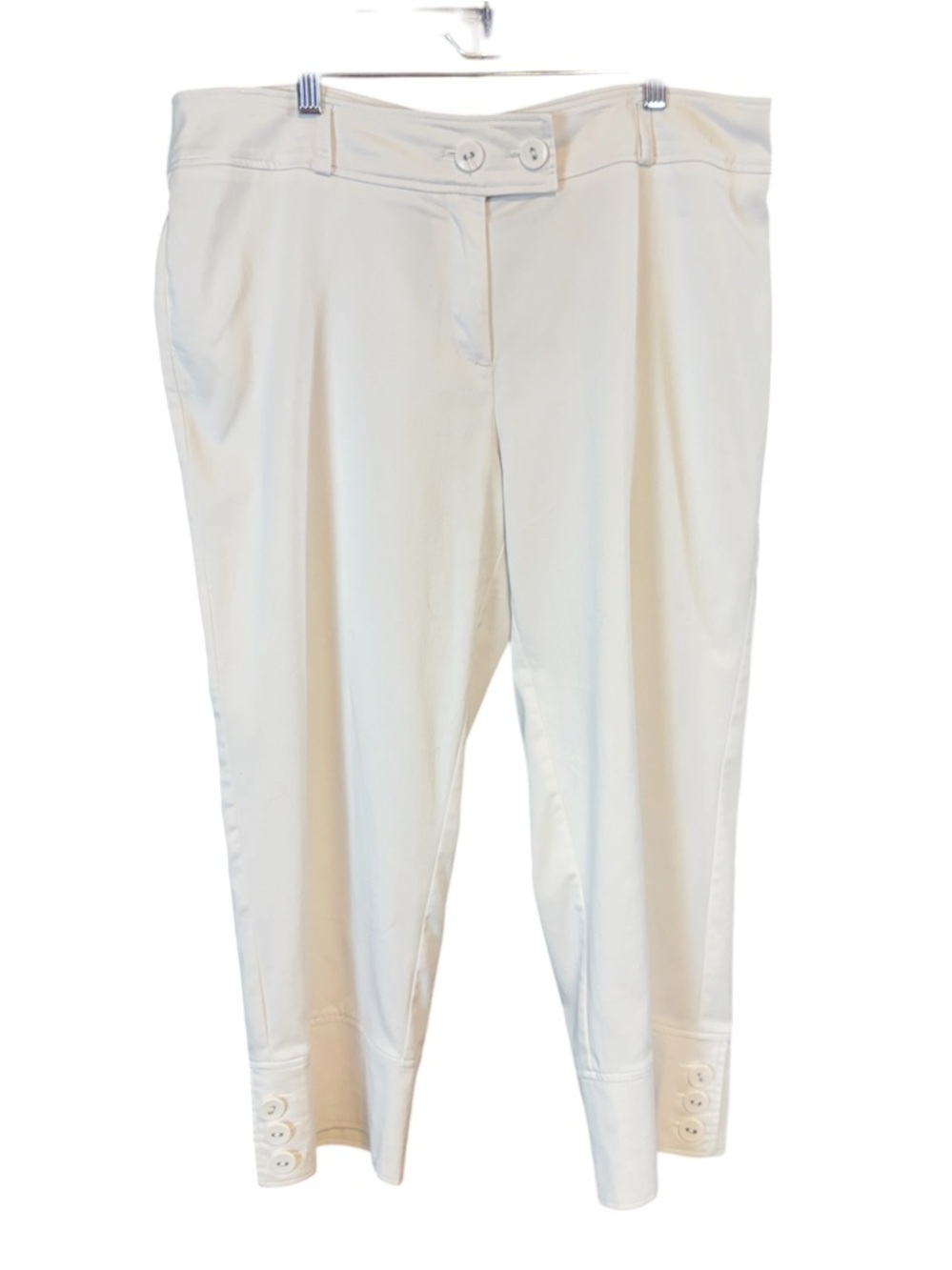 Multiples Button Cuff Cropped Trousers White Size 14 Coastal Chic